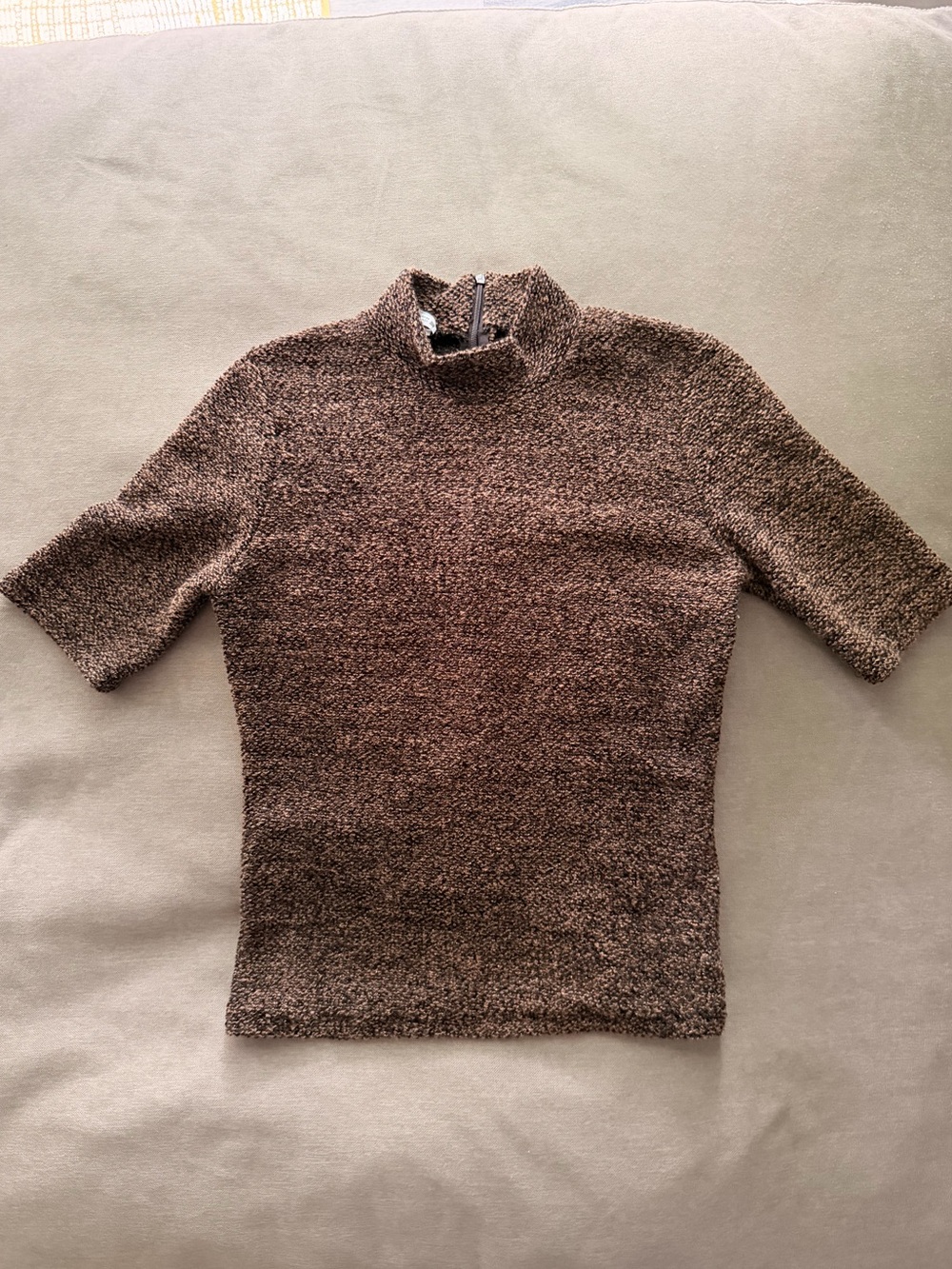Zara Brown Bouclé Mock-Neck Knit Top